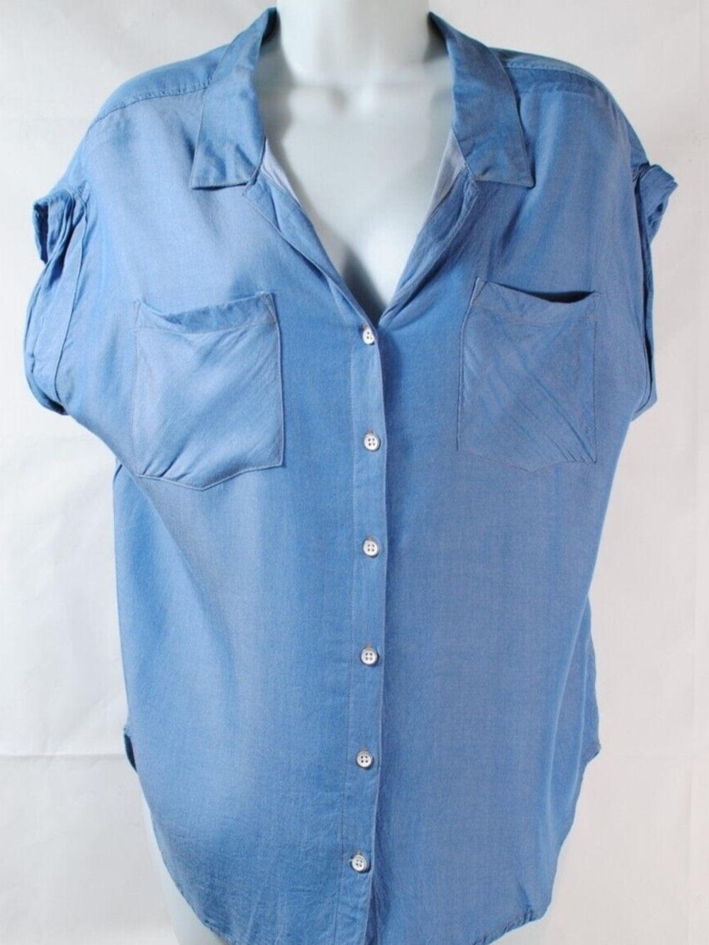 Relaxed Light Blue Button-Down Shirt with Chest Pockets